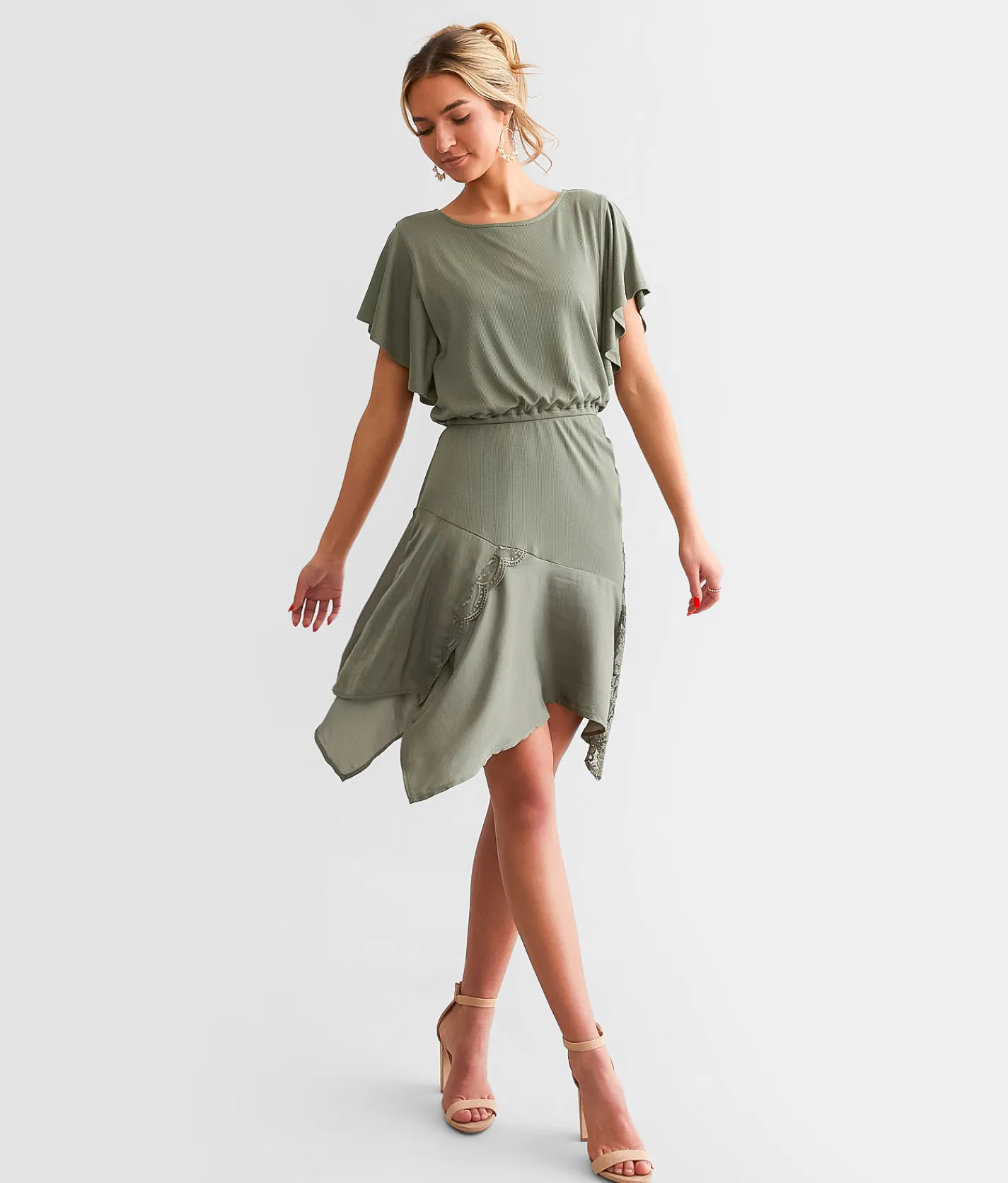 Dresses | Willow & Root Pieced Lace Mini Dress Earth Red