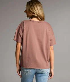 Tops | BKE Pieced Lace Oversized Henley Twilight Mauve