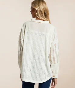 Tops | Miss Me Pieced Lace Shirt Natural