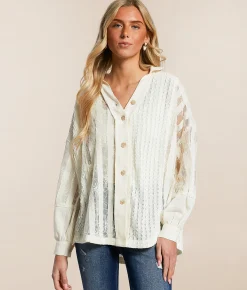 Tops | Miss Me Pieced Lace Shirt Natural