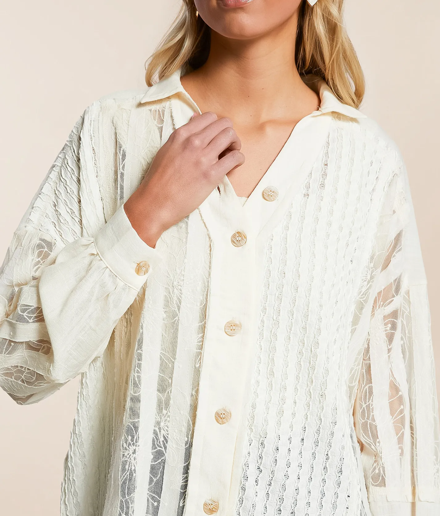 Tops | Miss Me Pieced Lace Shirt Natural