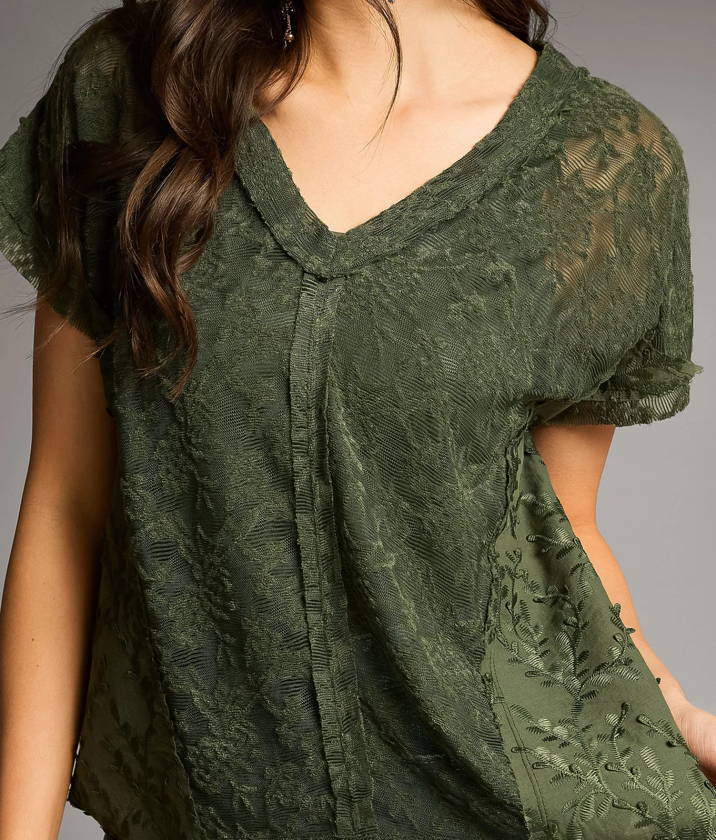 Tops | BKE Pieced Lace Top Thyme