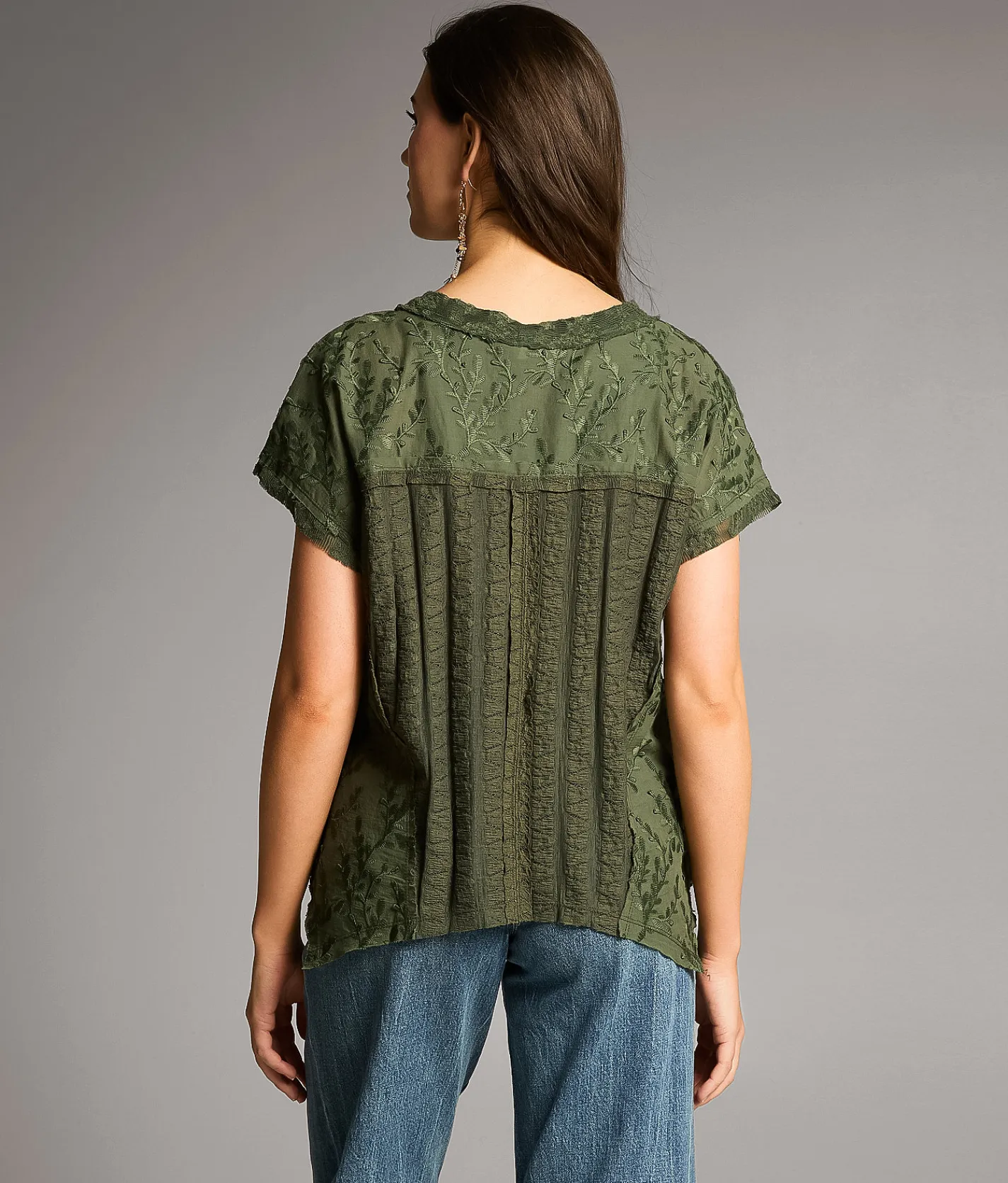 Tops | BKE Pieced Lace Top Thyme