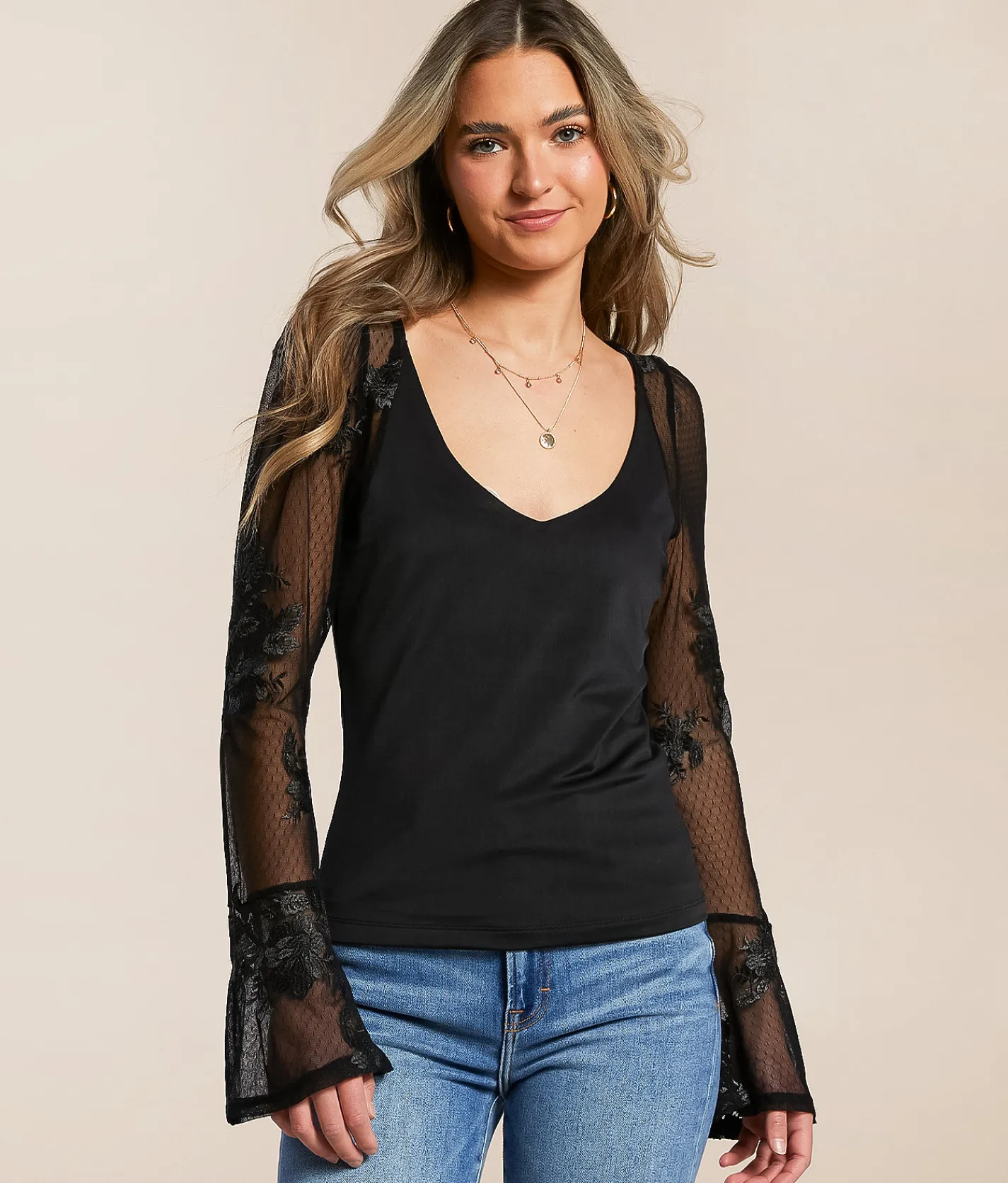 Tops | Willow & Root Pieced Lace Top Gulf Stream