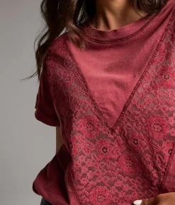 Tops | BKE Pieced Lace Top Dry Rose