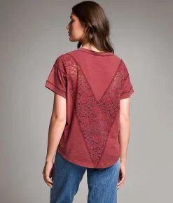 Tops | BKE Pieced Lace Top Dry Rose