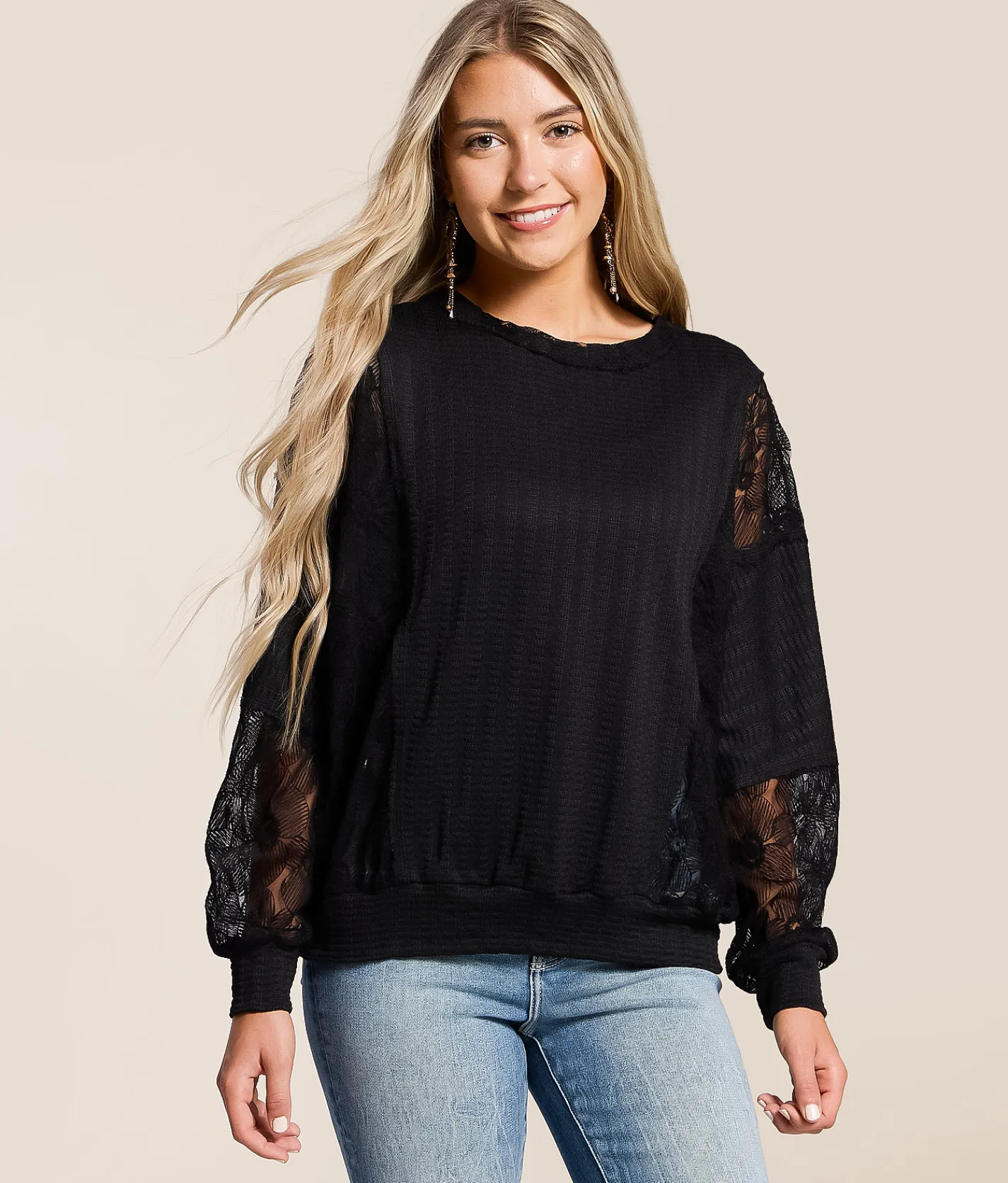 Tops | Daytrip Pieced Lace Top Black