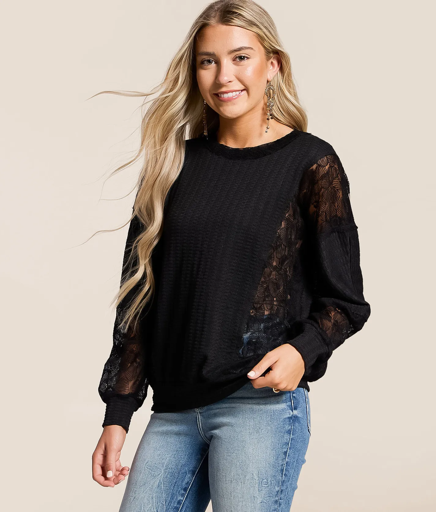 Tops | Daytrip Pieced Lace Top Black