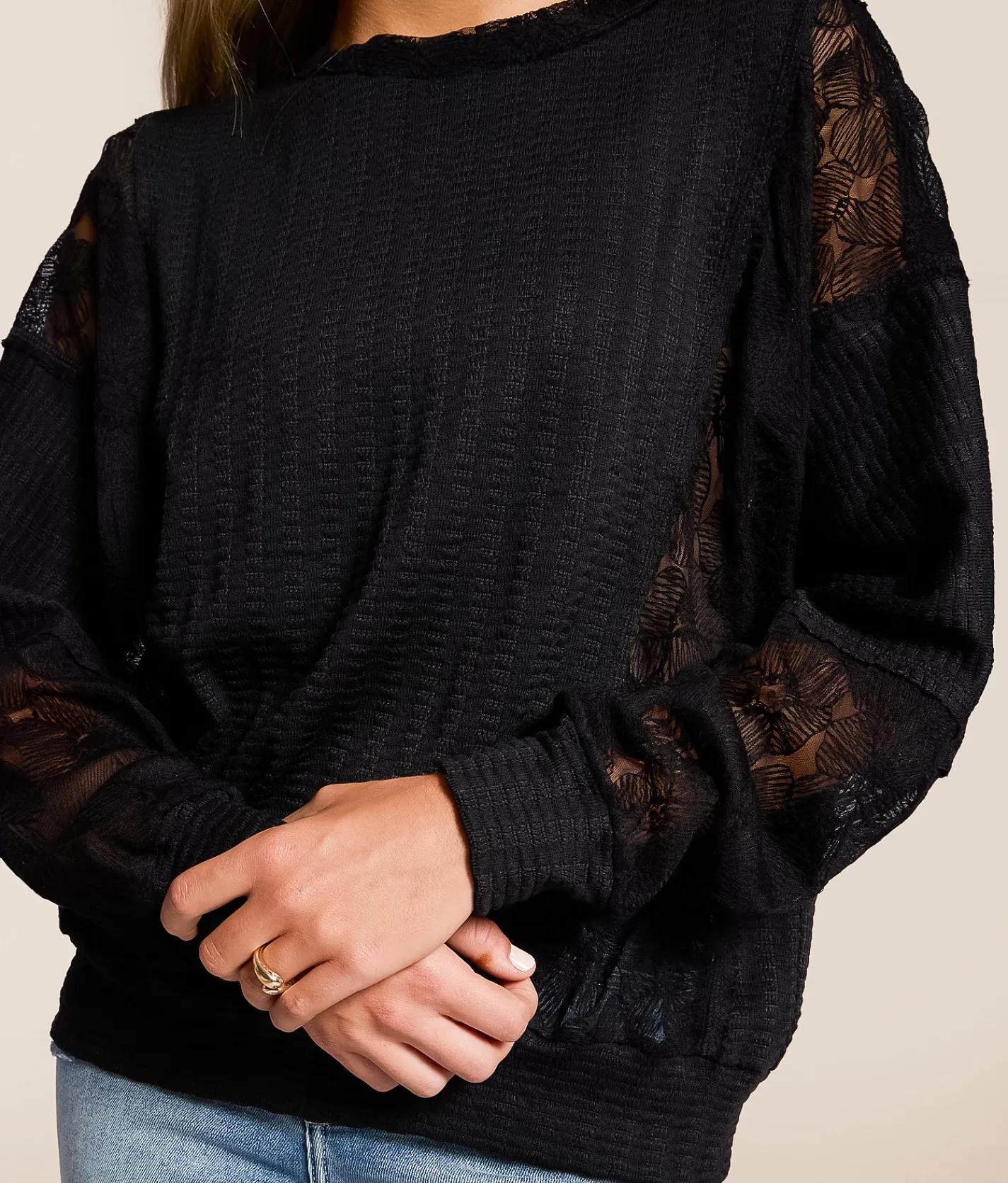 Tops | Daytrip Pieced Lace Top Black