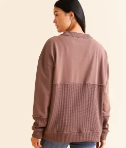 BKE Pieced Lace-Up Pullover Peppercorn Sale
