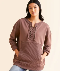 BKE Pieced Lace-Up Pullover Peppercorn Sale