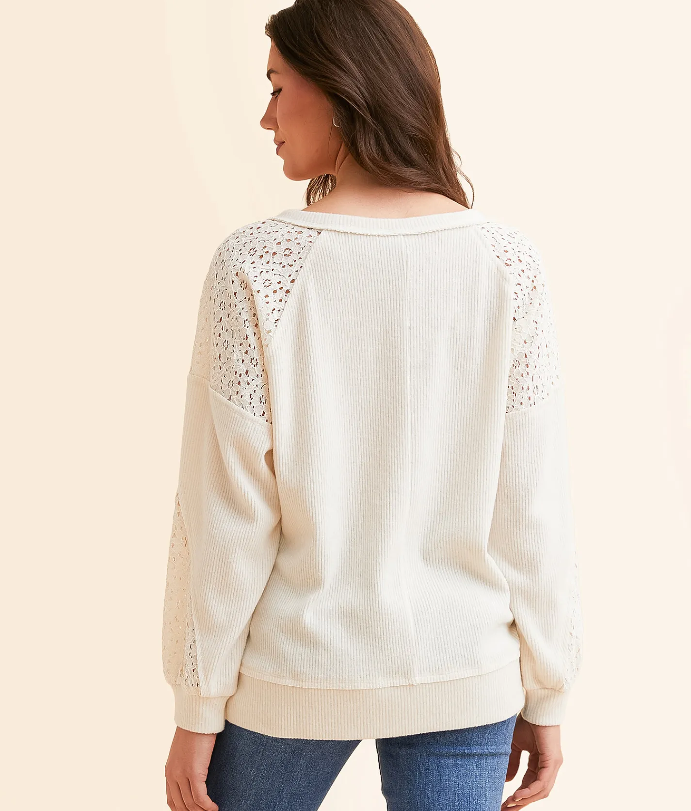 Daytrip Pieced Lace-Up Ribbed Top Birch