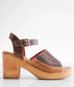 Bed Stu Pieced Leather Heeled Sandal Cold Brew Rustic Discount