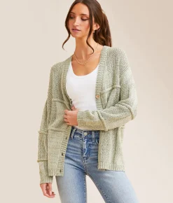 BKE Pieced Nubby Cardigan Sweater Bronze Marl Outlet