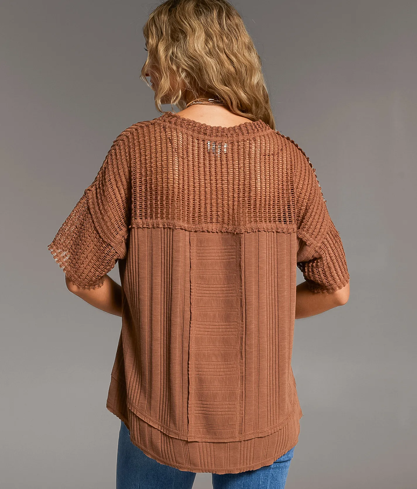 BKE Pieced Open Weave Top Acorn Outlet