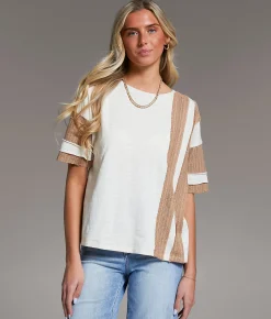 Tops | BKE Pieced Open Weave T-Shirt Cream