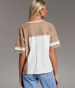 Tops | BKE Pieced Open Weave T-Shirt Cream