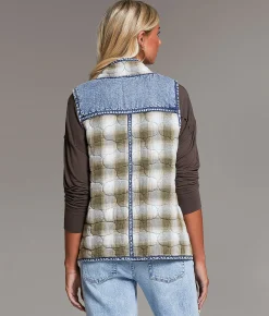 Tops|Coats & Jackets | BKE Pieced Plaid Denim Vest Vetiver