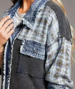 Tops|Coats & Jackets | BKE Pieced Plaid Frayed Shacket Multi