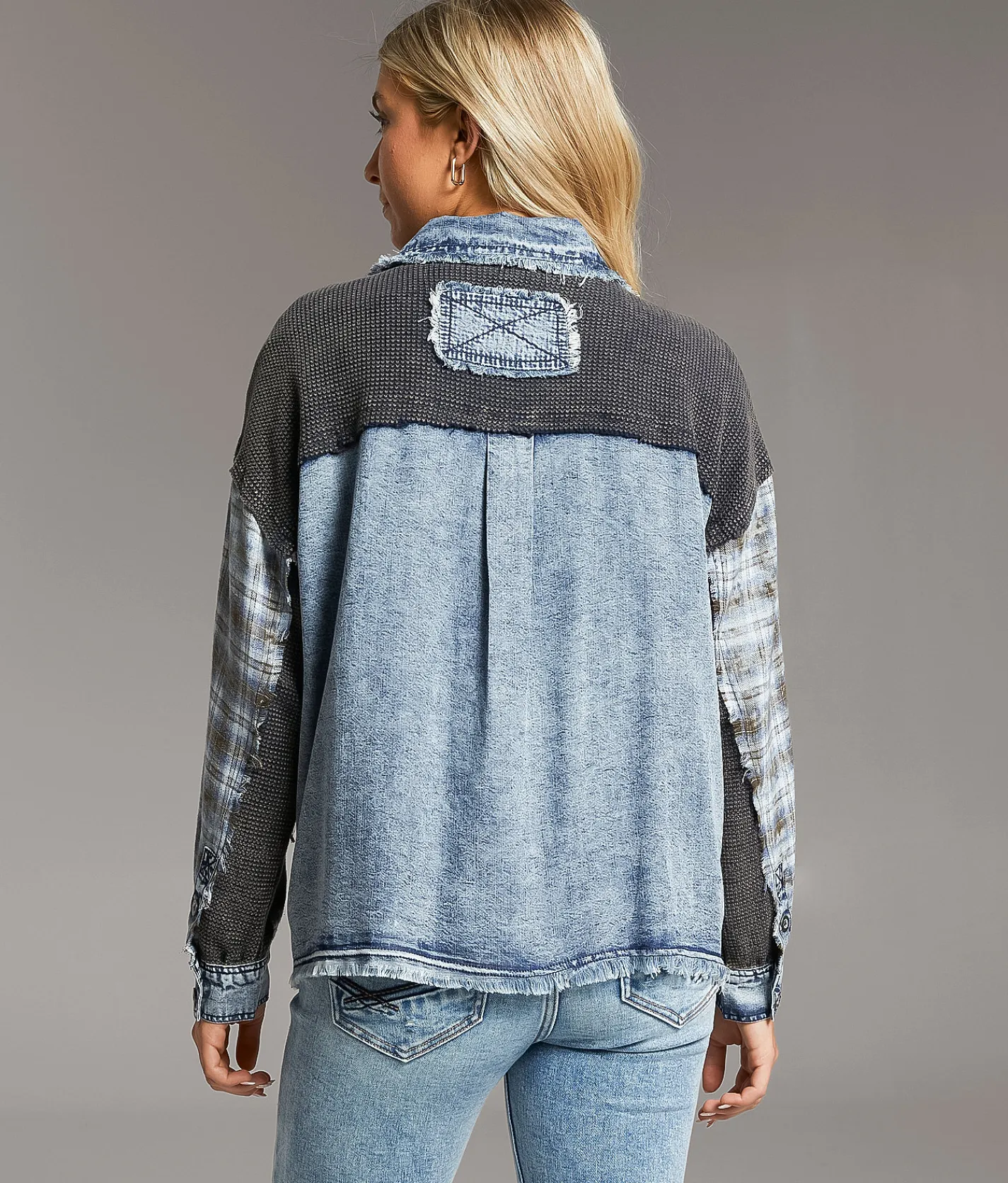 Tops|Coats & Jackets | BKE Pieced Plaid Frayed Shacket Multi