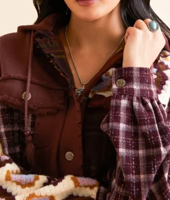 Tops|Coats & Jackets | Miss Me Pieced Plaid Hooded Jacket Brick Red