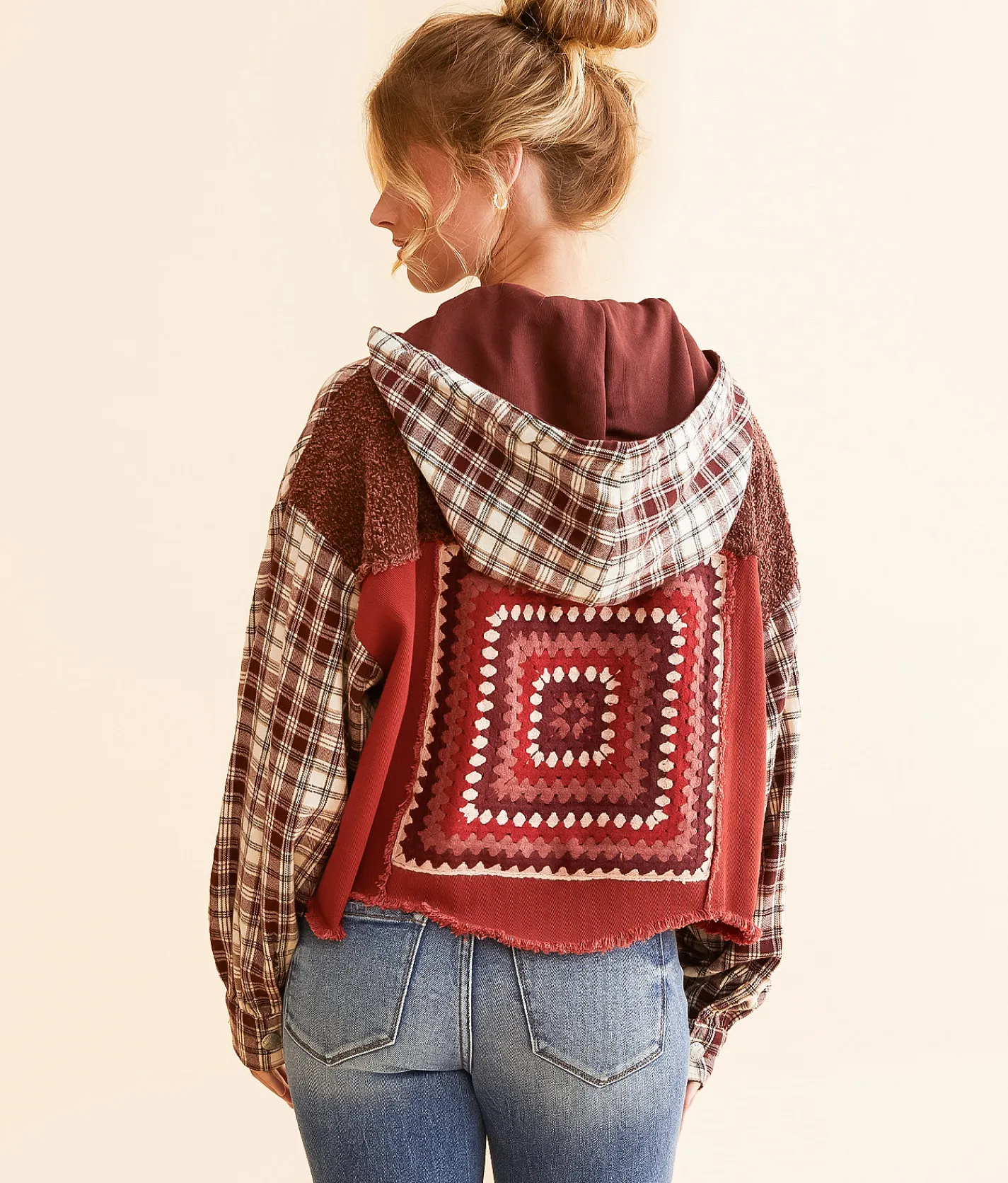 Miss Me Pieced Plaid Hooded Shacket Multi Red Discount