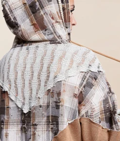 Miss Me Pieced Plaid Hoodie Multi Brown