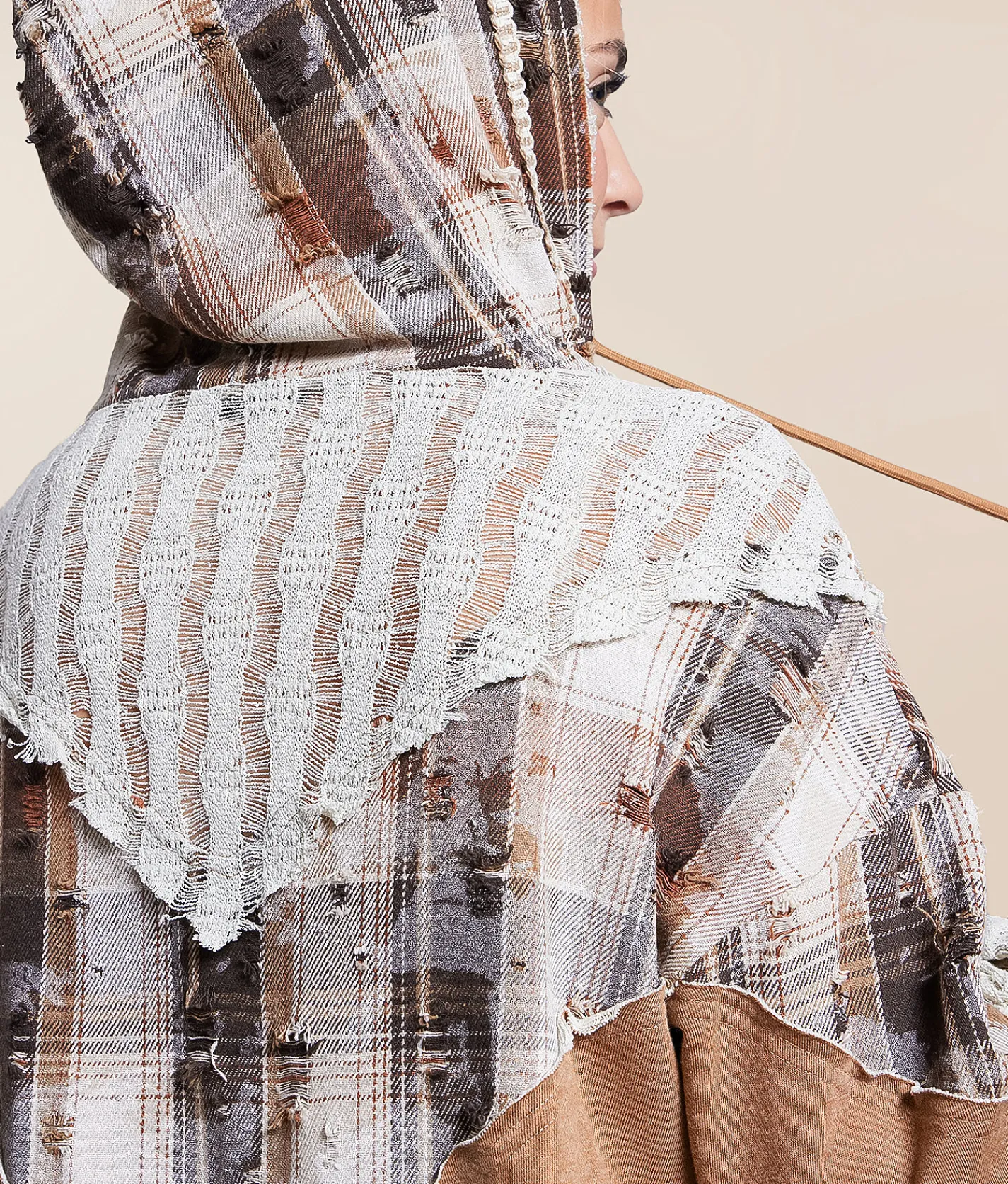 Miss Me Pieced Plaid Hoodie Multi Brown