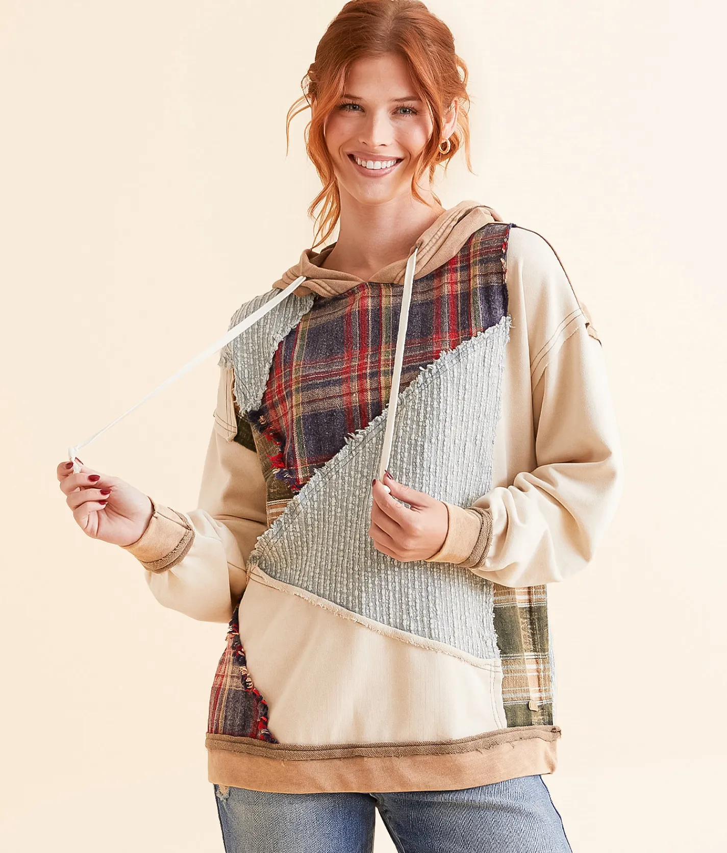 Tops | BKE Pieced Plaid Hoodie Multi