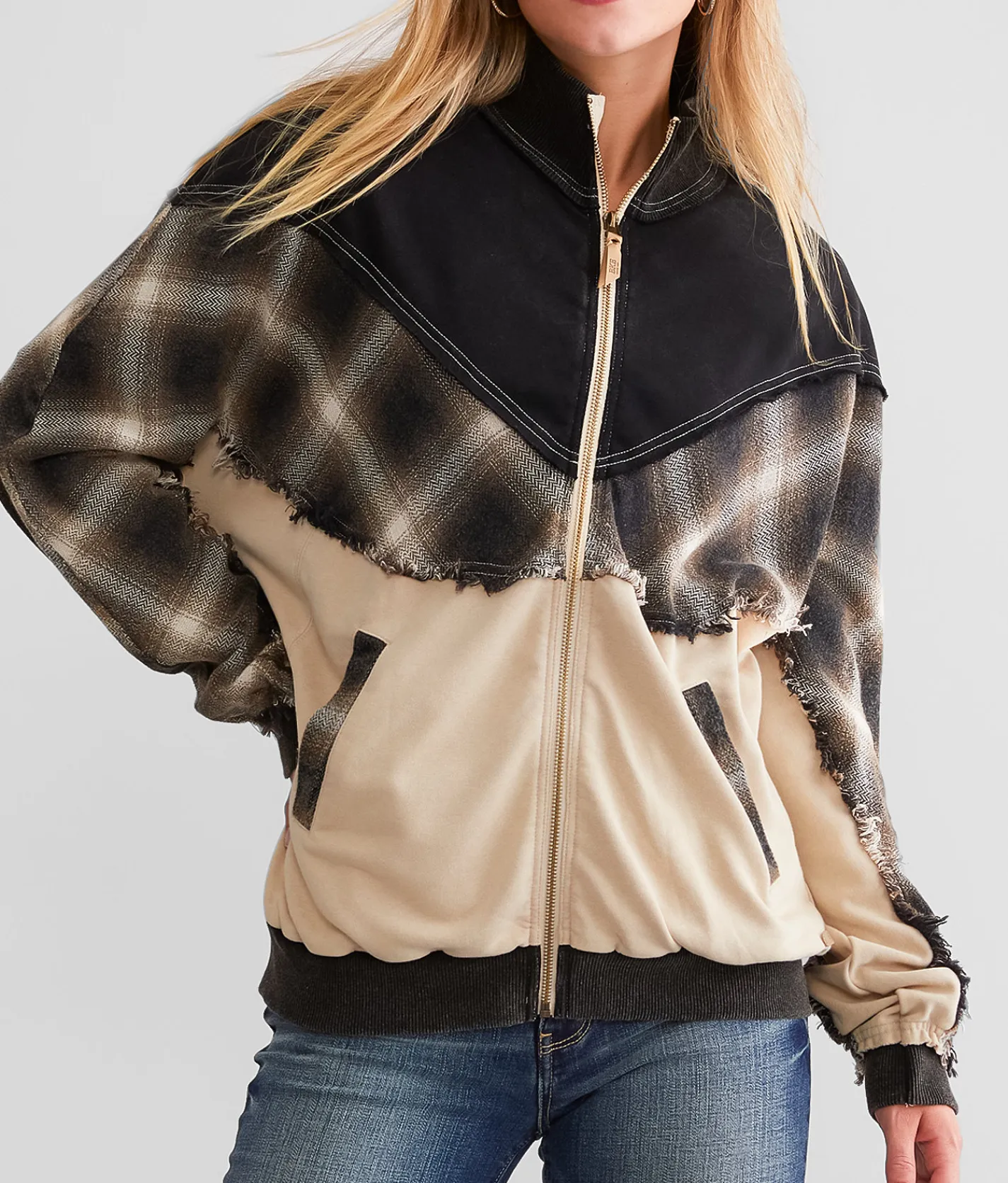 Coats & Jackets | BKE Pieced Plaid Jacket Tan Black