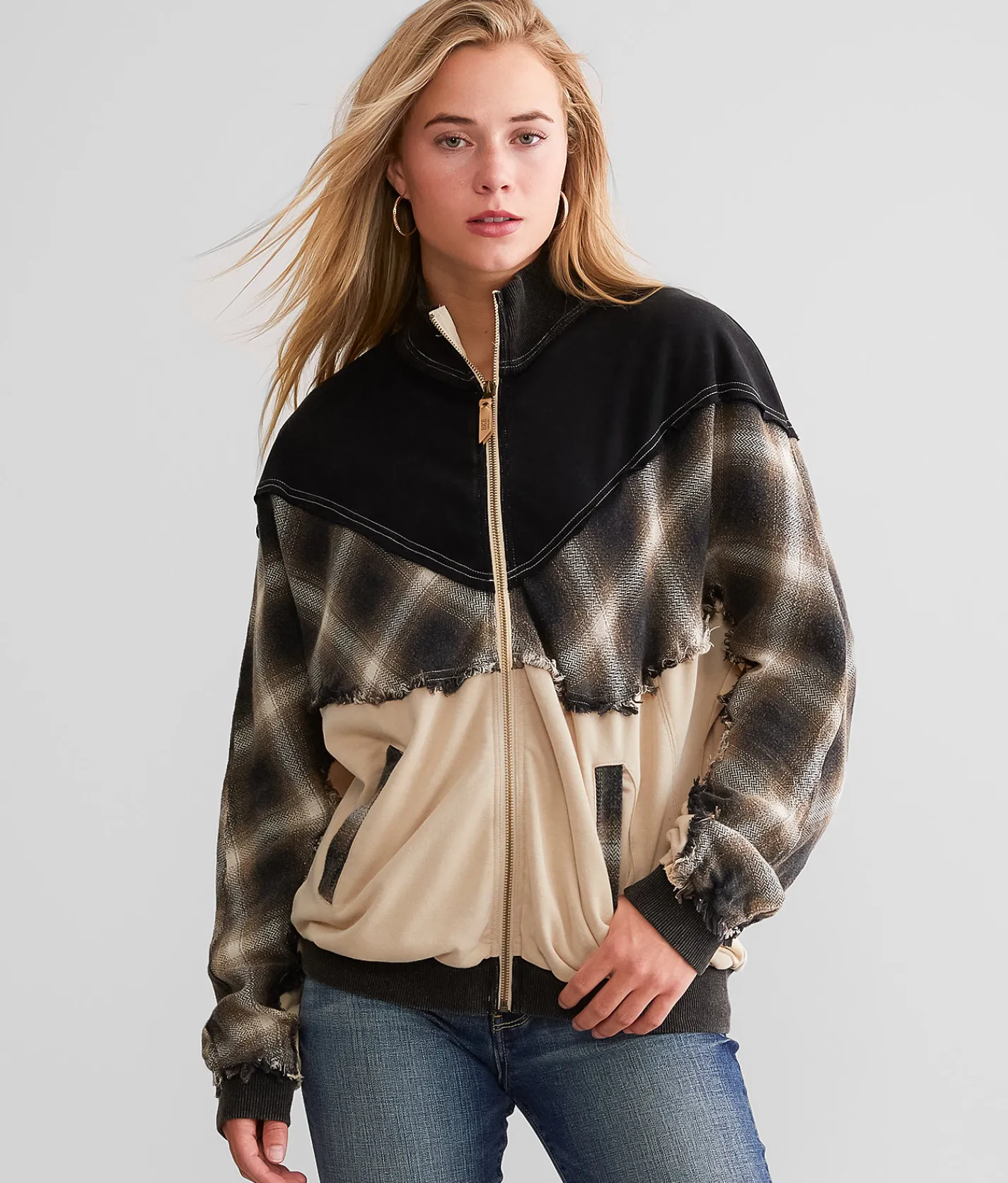 Coats & Jackets | BKE Pieced Plaid Jacket Tan Black