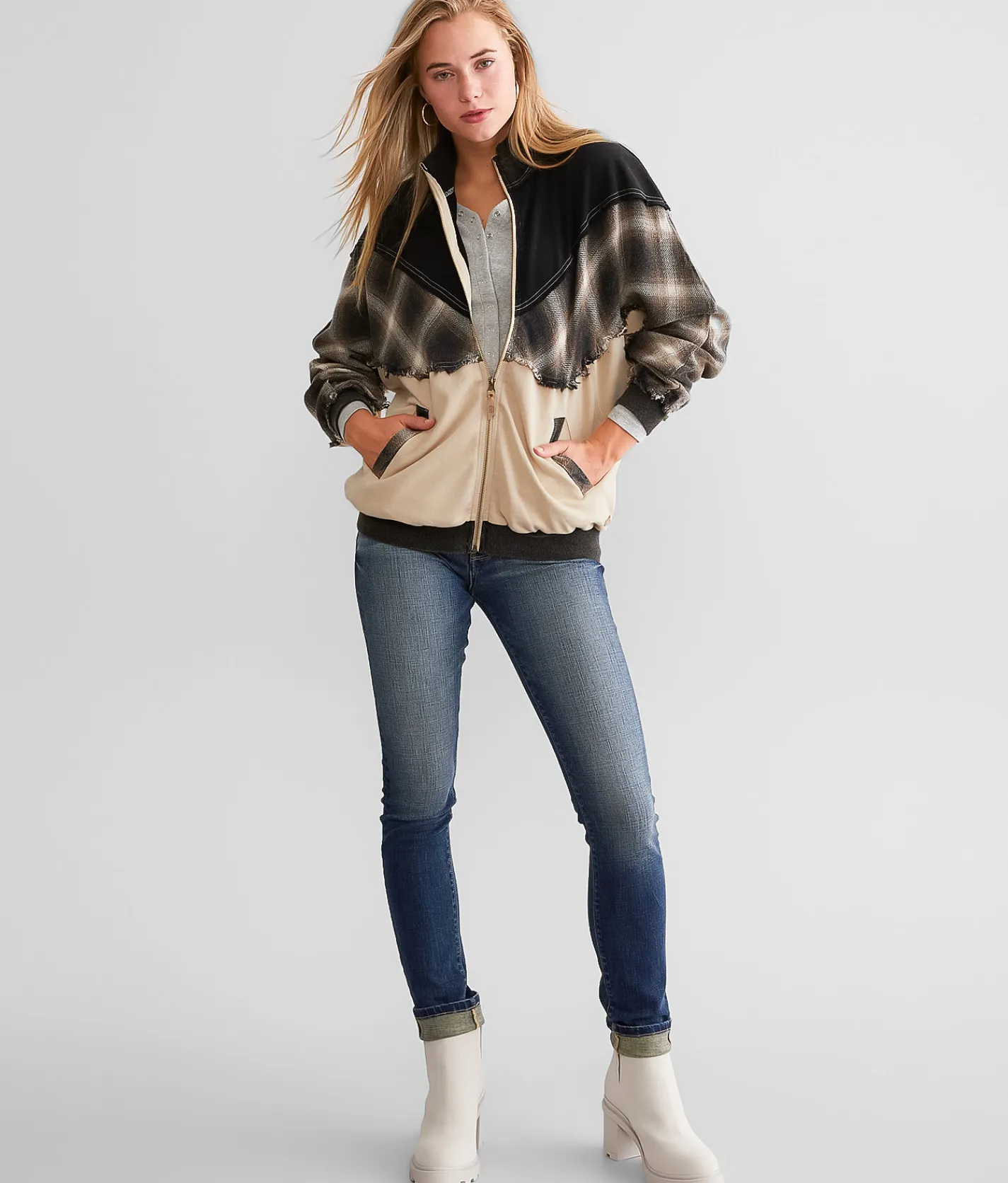 Coats & Jackets | BKE Pieced Plaid Jacket Tan Black