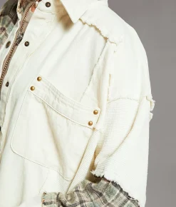 BKE Pieced Plaid Shacket Cream