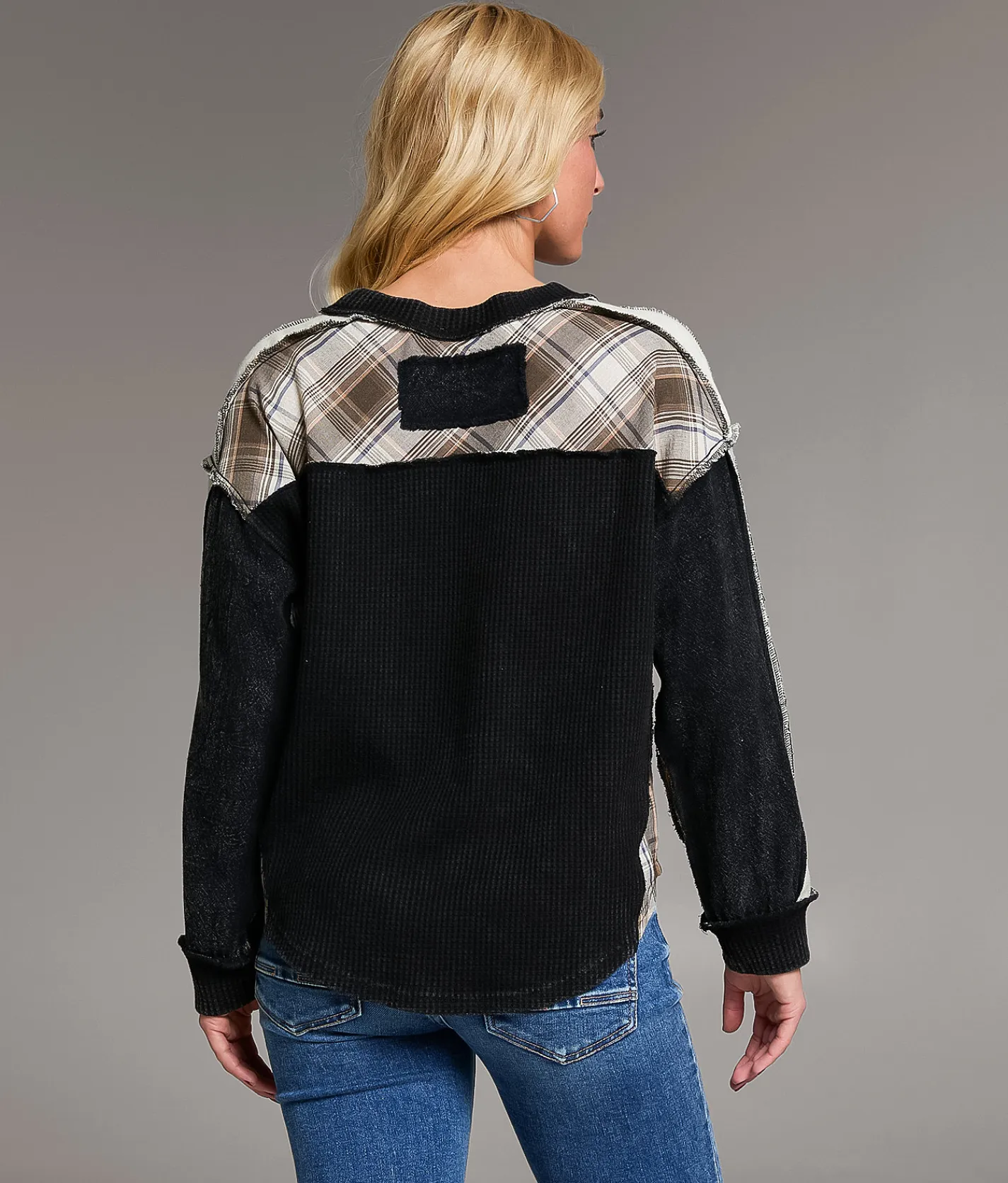 BKE Pieced Plaid Thermal Black New