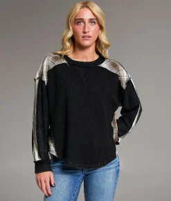 BKE Pieced Plaid Thermal Black New