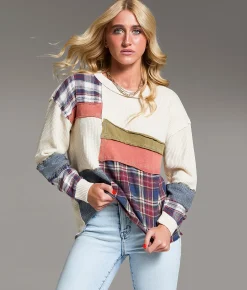 Tops | BKE Pieced Plaid Thermal Multi