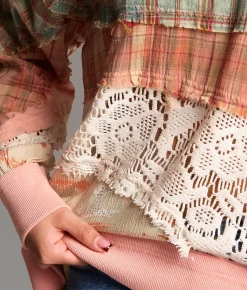 BKE Pieced Plaid Top Pink Mix Clearance