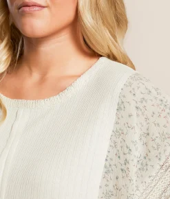 Daytrip Pieced Pointelle Floral Top Cream Multi Outlet