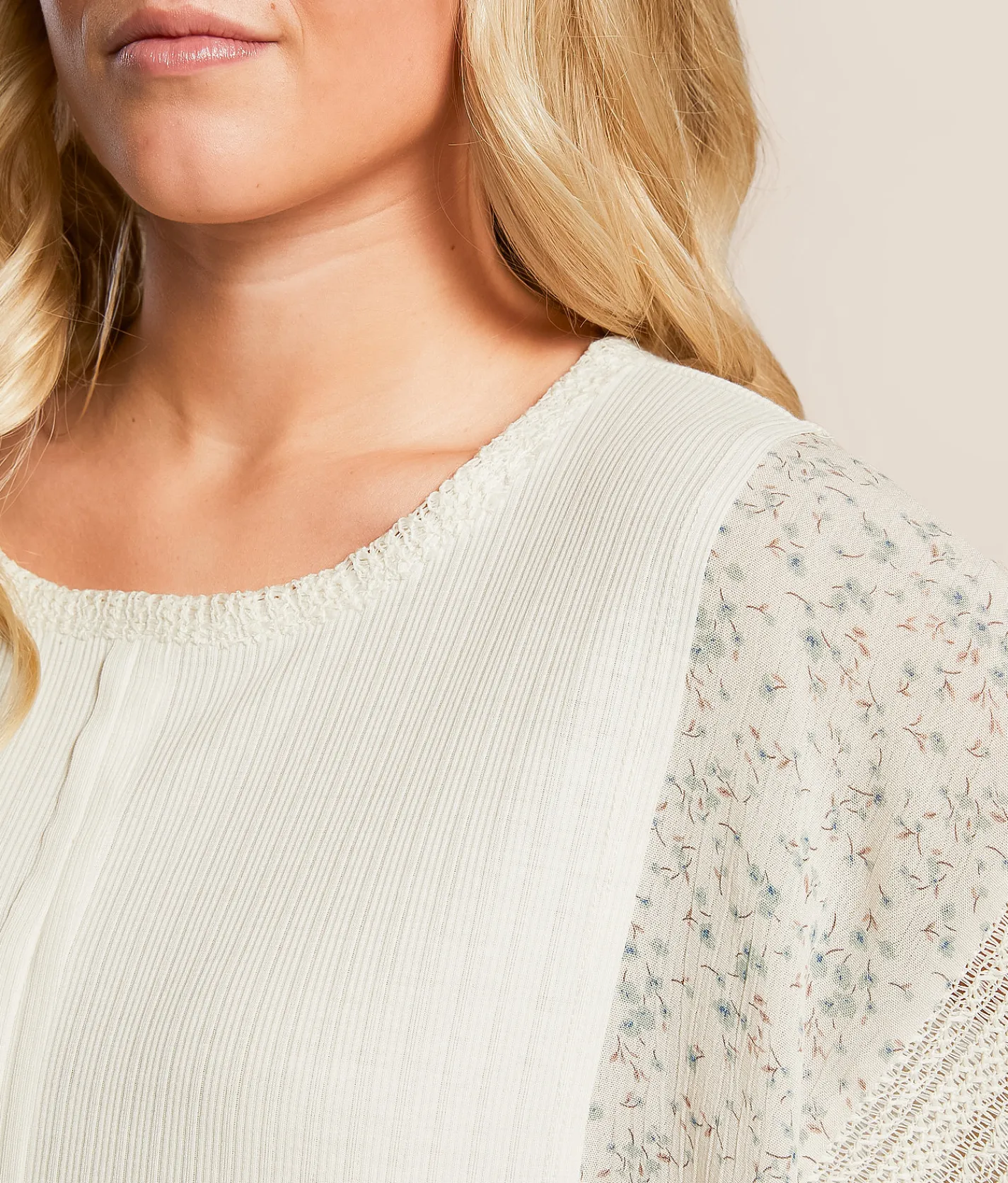 Daytrip Pieced Pointelle Floral Top Cream Multi Outlet