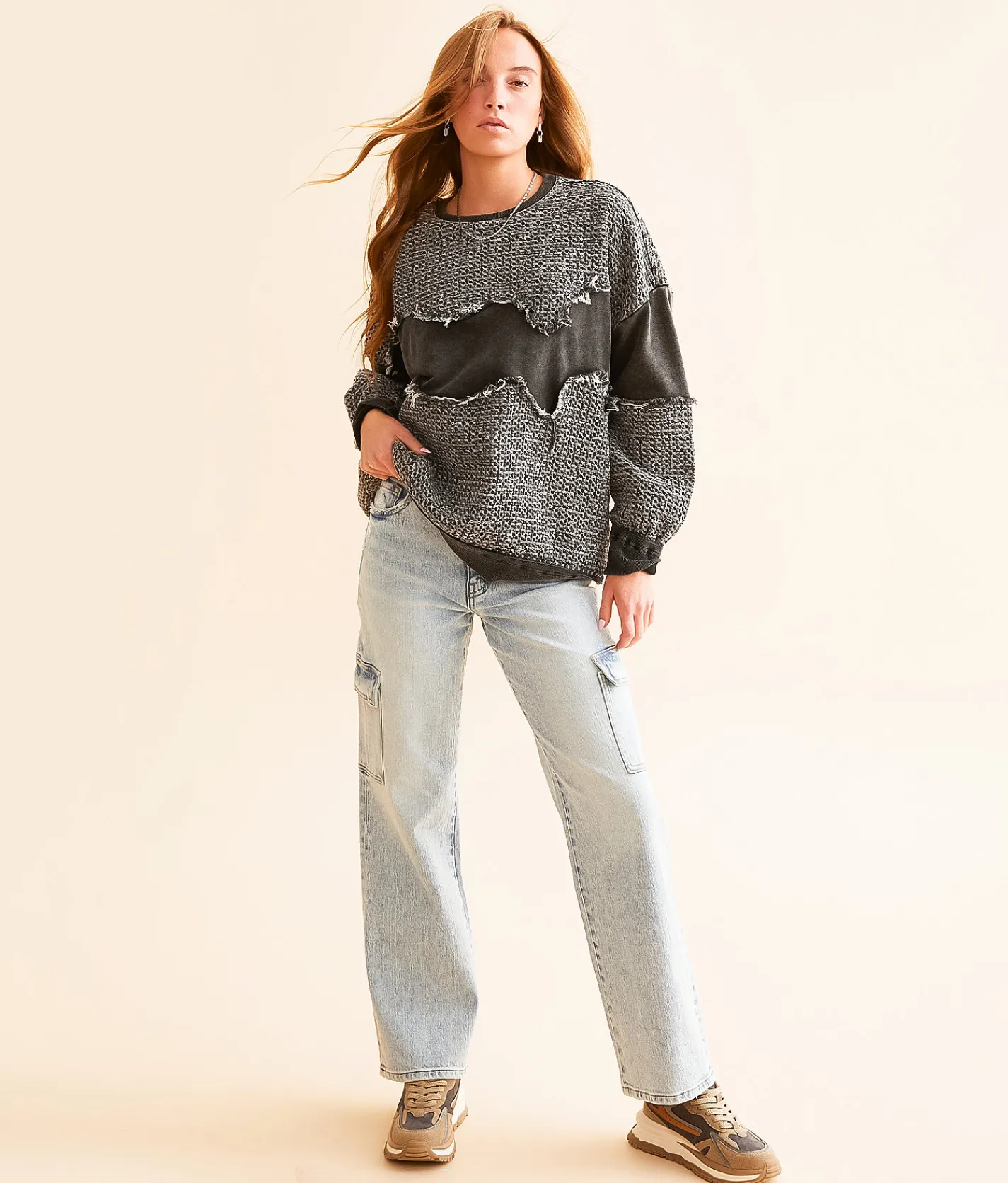 Gilded Intent Pieced Pullover Washed Black Clearance