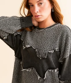 Gilded Intent Pieced Pullover Washed Black Clearance