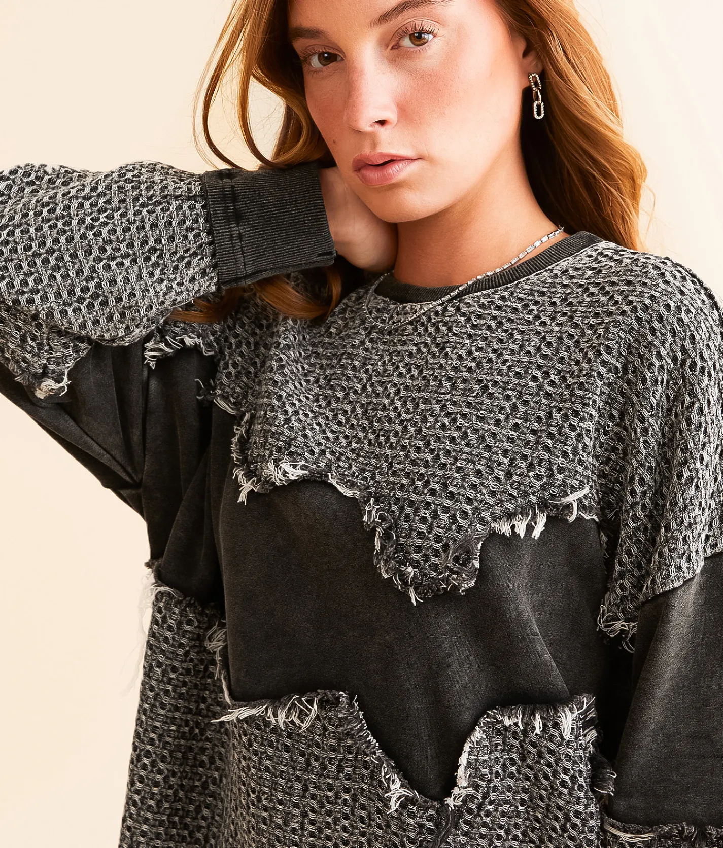 Gilded Intent Pieced Pullover Washed Black Clearance