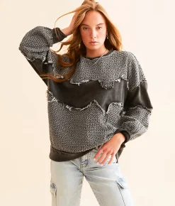 Gilded Intent Pieced Pullover Washed Black Clearance