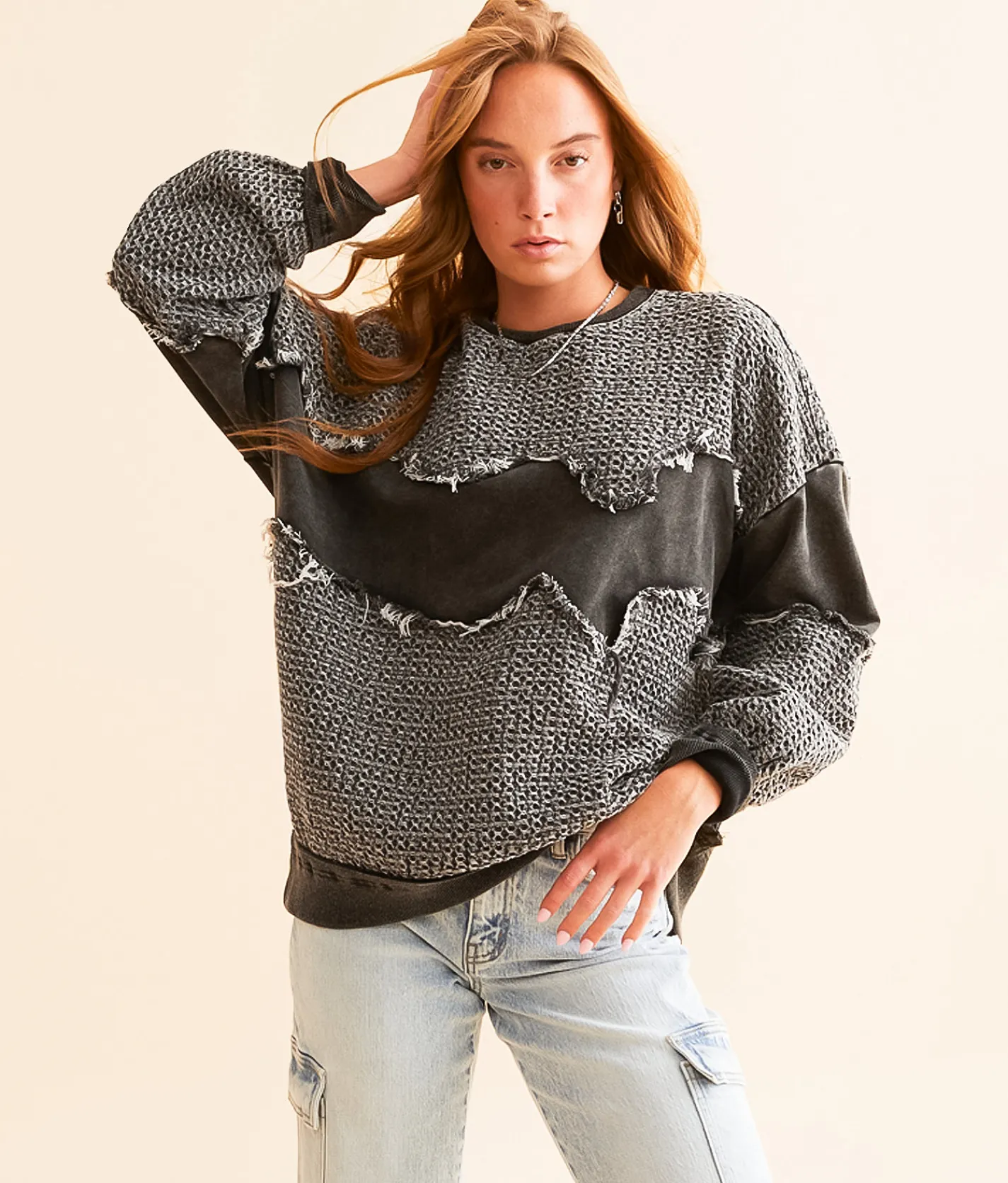 Gilded Intent Pieced Pullover Washed Black Clearance
