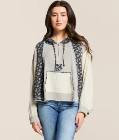 POL Pieced Quarter Zip Hoodie Light Taupe Outlet