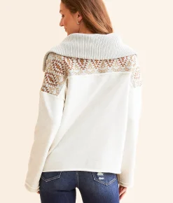 Tops | Miss Me Pieced Quarter Zip Pullover Oatmeal
