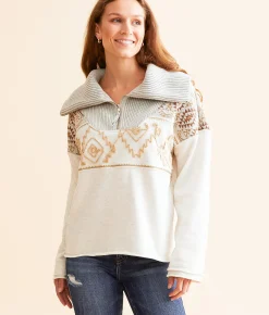 Tops | Miss Me Pieced Quarter Zip Pullover Oatmeal