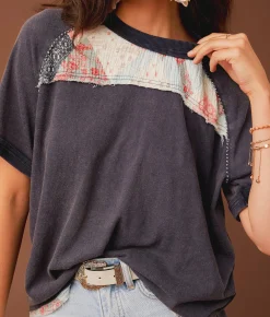 Tops | Gimmicks Pieced Quilt T-Shirt Mood Indigo