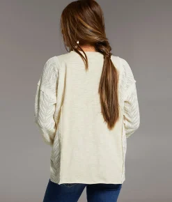 BKE Pieced Raw Edge Lace Top Cream Sale