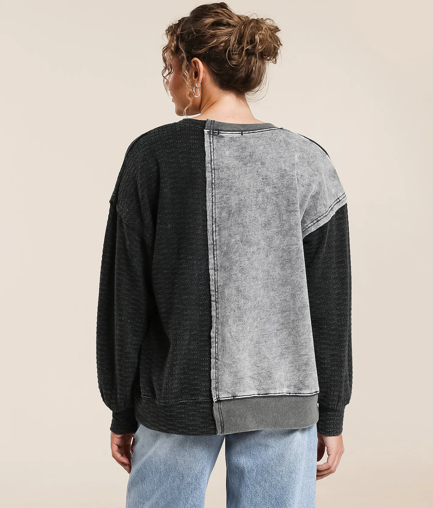 Gilded Intent Pieced Raw Edge Oversized Pullover Assorted Hot